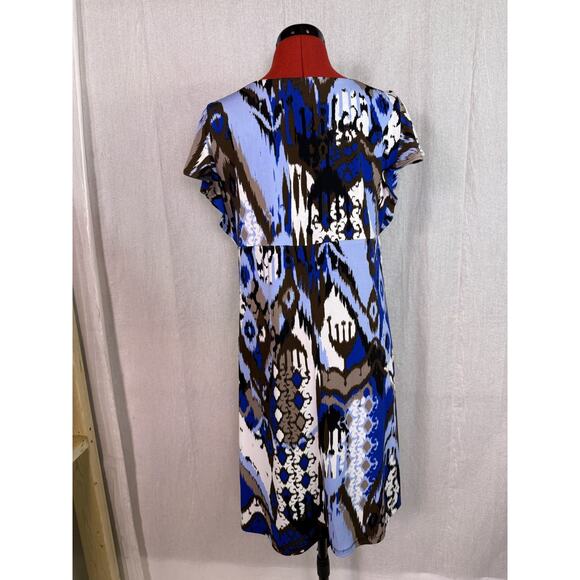 Style And Co Black Blue Retro Dress Size Medium Petite Geometric Print E096 - Picture 4 of 10